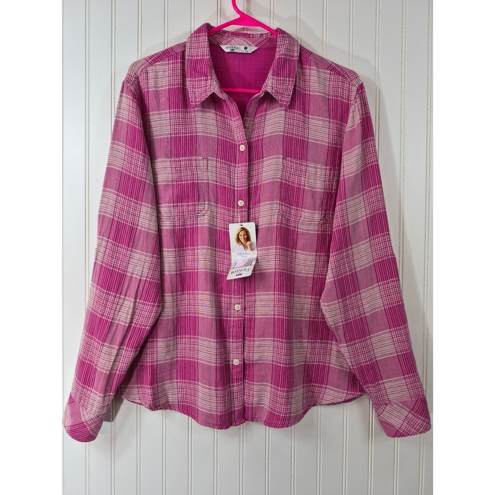 NWT Riders Lee Womens Hot Pink Plaid Cotton Button Down Relaxed Shirt
XL Lined